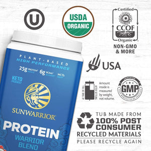 Sunwarrior Vegan Protein Powder with BCAA | Organic Hemp Seed Protein | Unflavored 30 SRV 750 G
